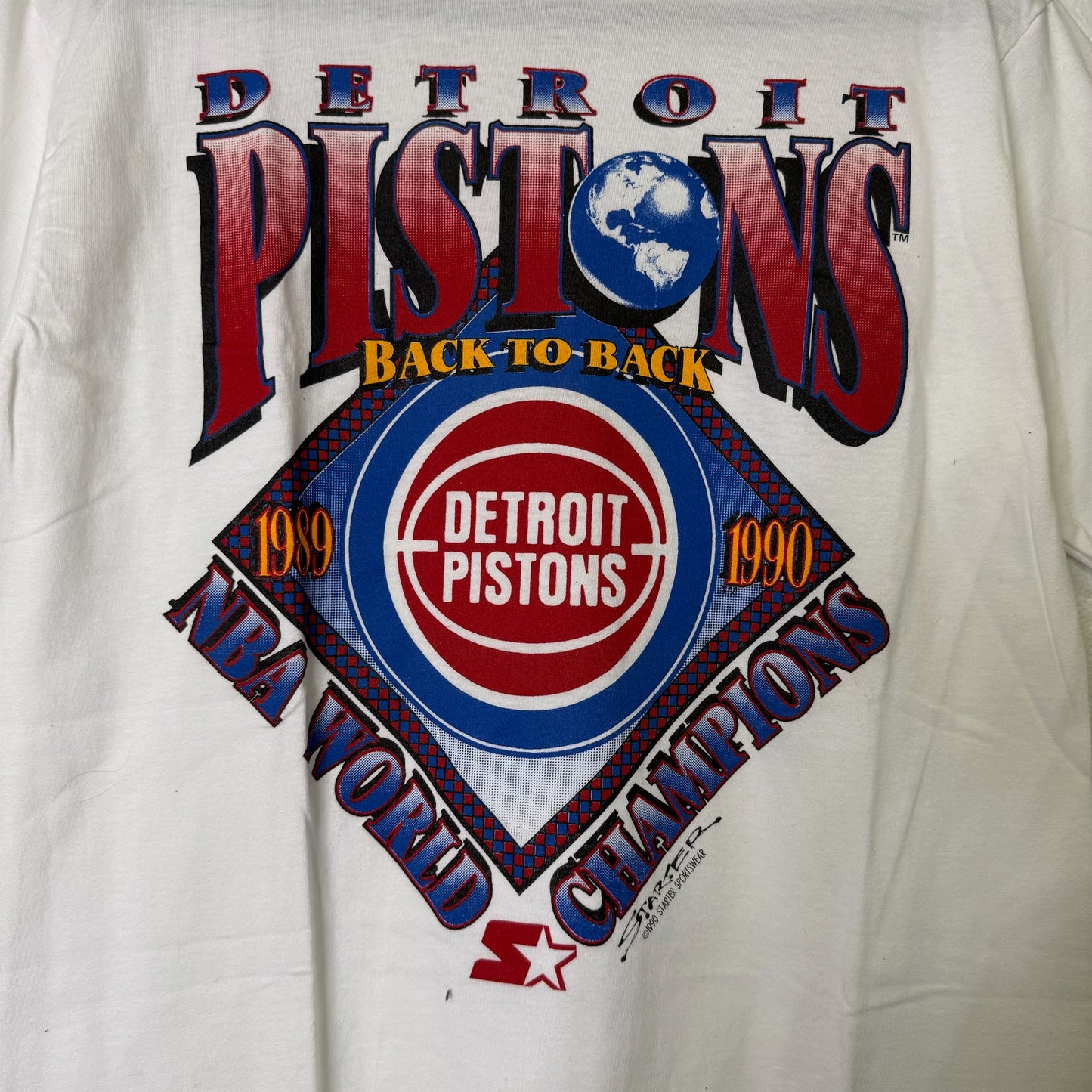 1990 Detroit Pistons Starter Championship NBA T-Shirt Sz L (B1618)
