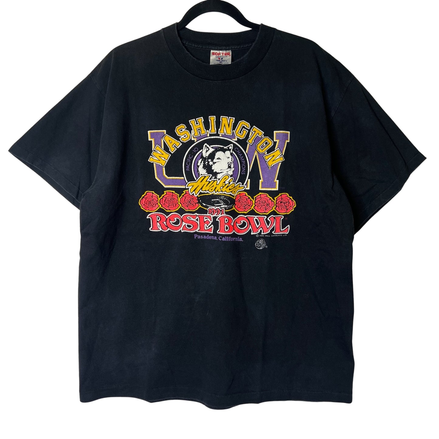 1990 Washington Huskies Rose Bowl NCAA T-shirt Sz L (B2446)