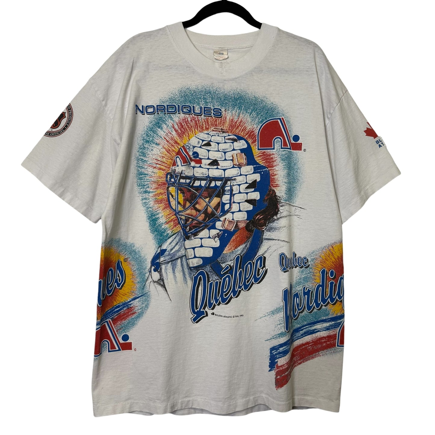 1993 Quebec Nordiques NHL Bulletin T-shirt Sz XL (B582)