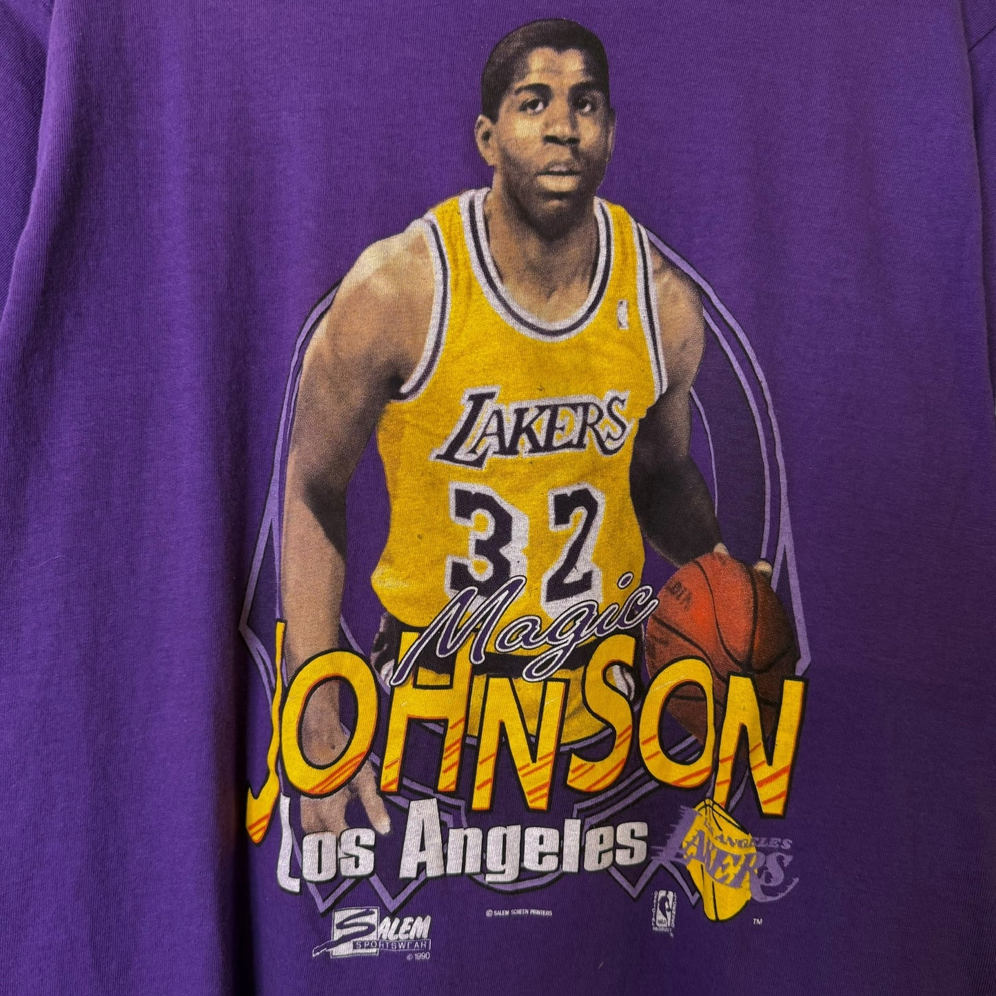 1990 Magic Johnson Los Angeles Lakers Salem NBA T-shirt Sz L (A3093)