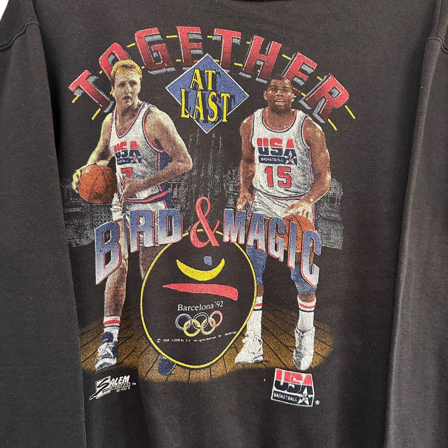 1992 Larry Bird Magic Johnson Dream Team Crewneck Sz M (A7510)