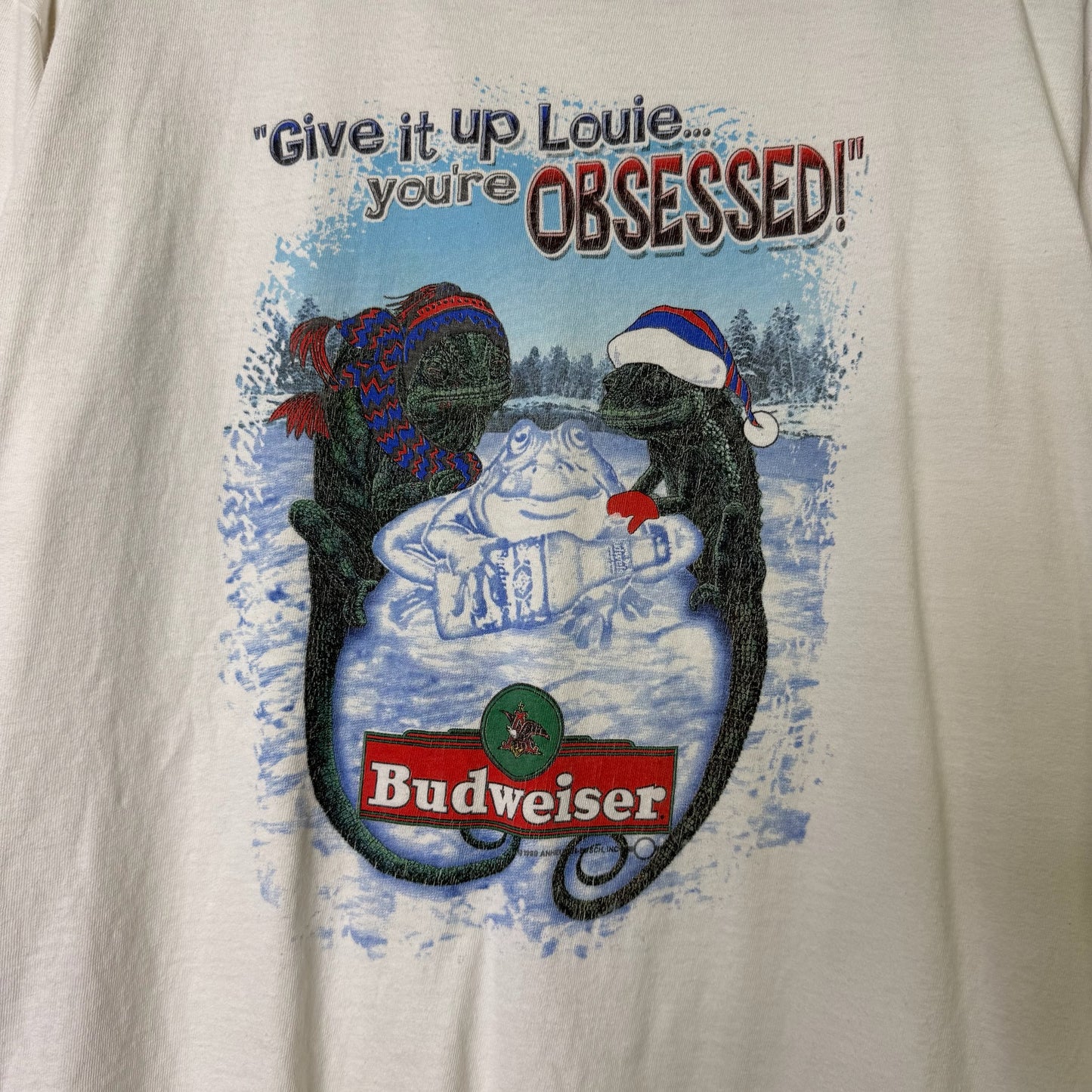 90's Budweiser Lizard Xmas Long Sleeve T-shirt Sz L (B1611)