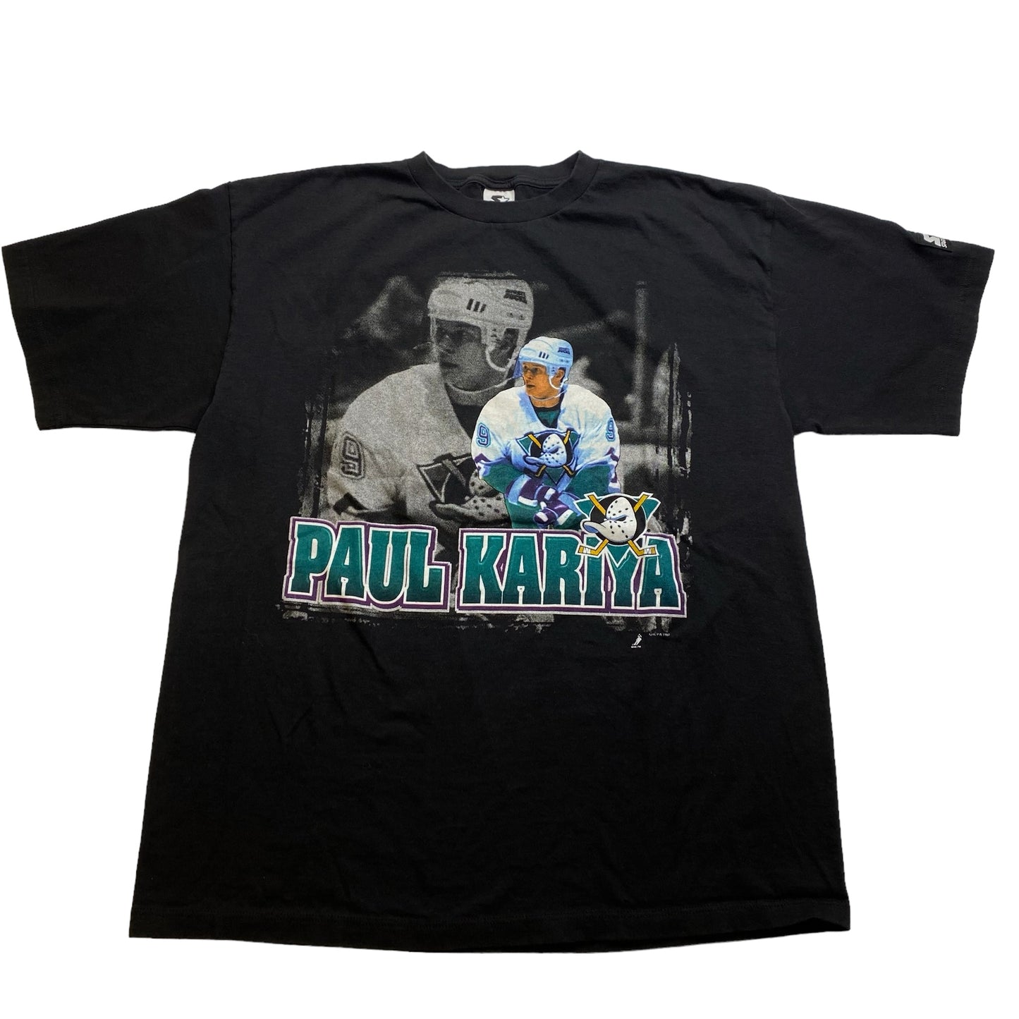 90s Paul Kariya Mighty Ducks T-Shirt Sz L (A3629)