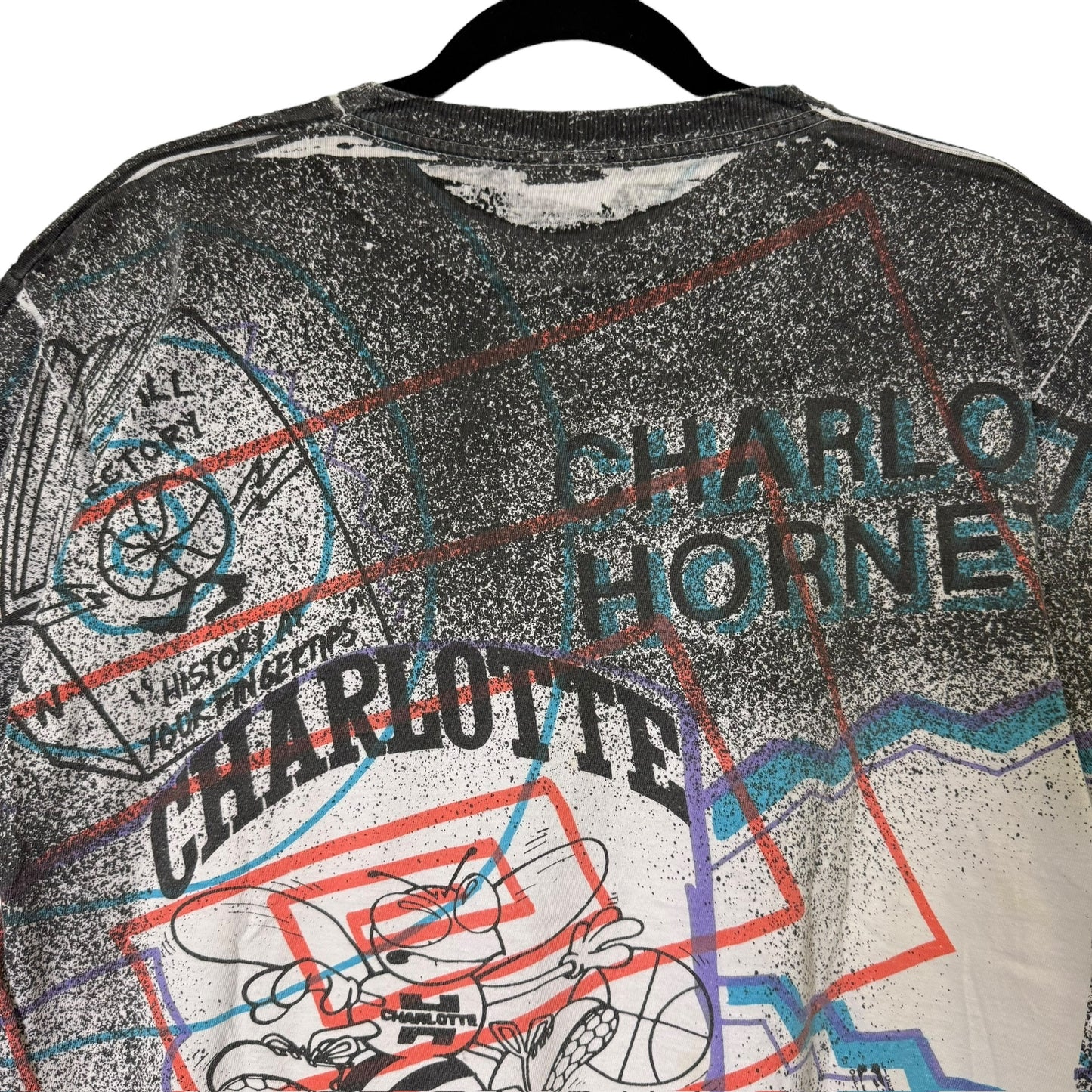 90's Charlotte Hornets NBA Magic Johnson T's AOP T-shirt Sz L (L728)