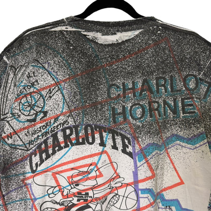 90's Charlotte Hornets NBA Magic Johnson T's AOP T-shirt Sz L (L728)