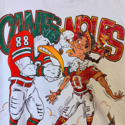 90’s Miami Hurricanes vs Florida Seminoles T-Shirt Sz L (B2465)
