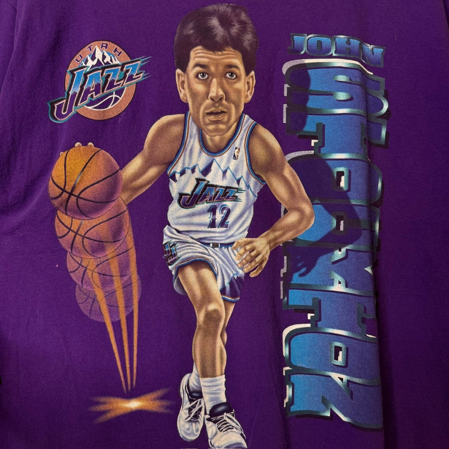 90's John Stockton NBA Utah Jazz T-shirt Sz 2XL (A2470)
