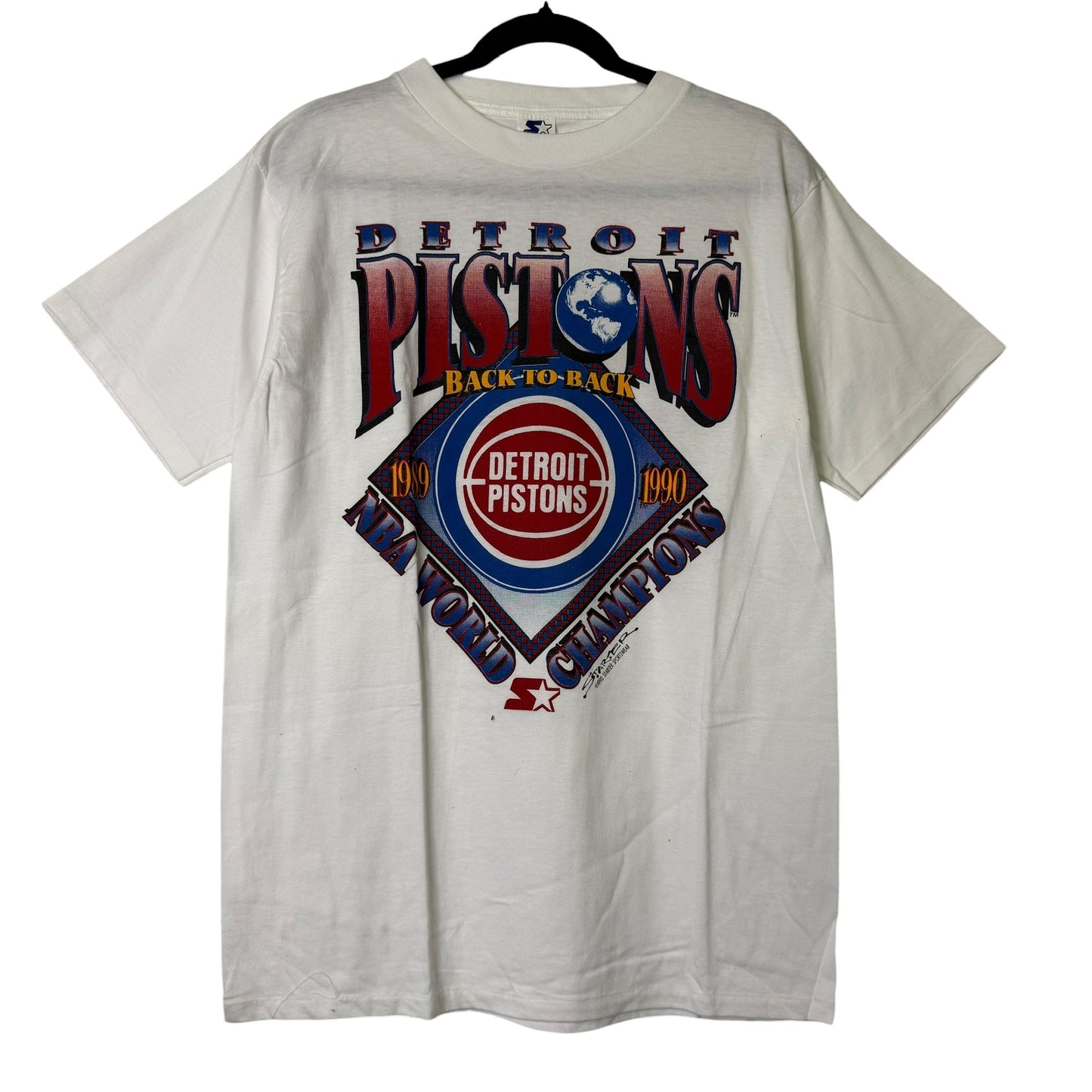 1990 Detroit Pistons Starter Championship NBA T-Shirt Sz L (B1618)