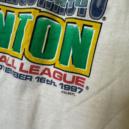 1997 Saskatchewan Roughriders vs Montreal Argonauts CFL Grey Cup T-shirt Sz L (B2111)