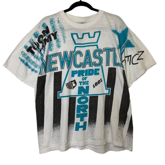 90s Newcastle United Soccer All Over Print T-Shirt Sz XL (B1528)