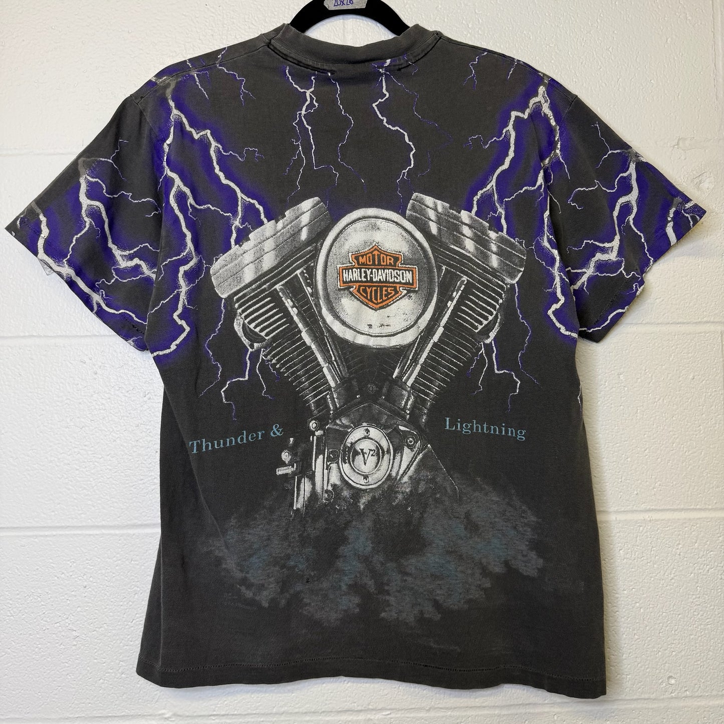 90's Harley Davidson Thunder & Lightning T-Shirt Sz M (B2268)