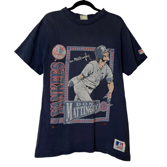 90's NY Yankees Don Mattingly MLB Nutmeg T-shirt Sz L (B1604)