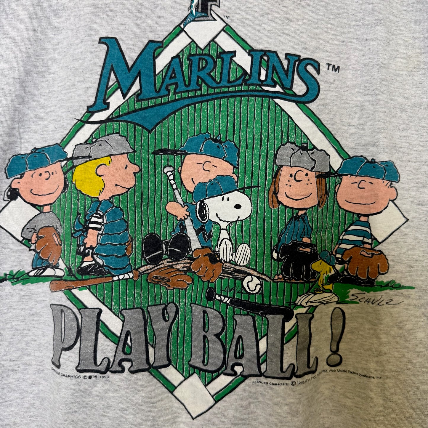 1993 Snoopy Peanuts Florida Marlins MLB T-Shirt Sz XL (B2874)