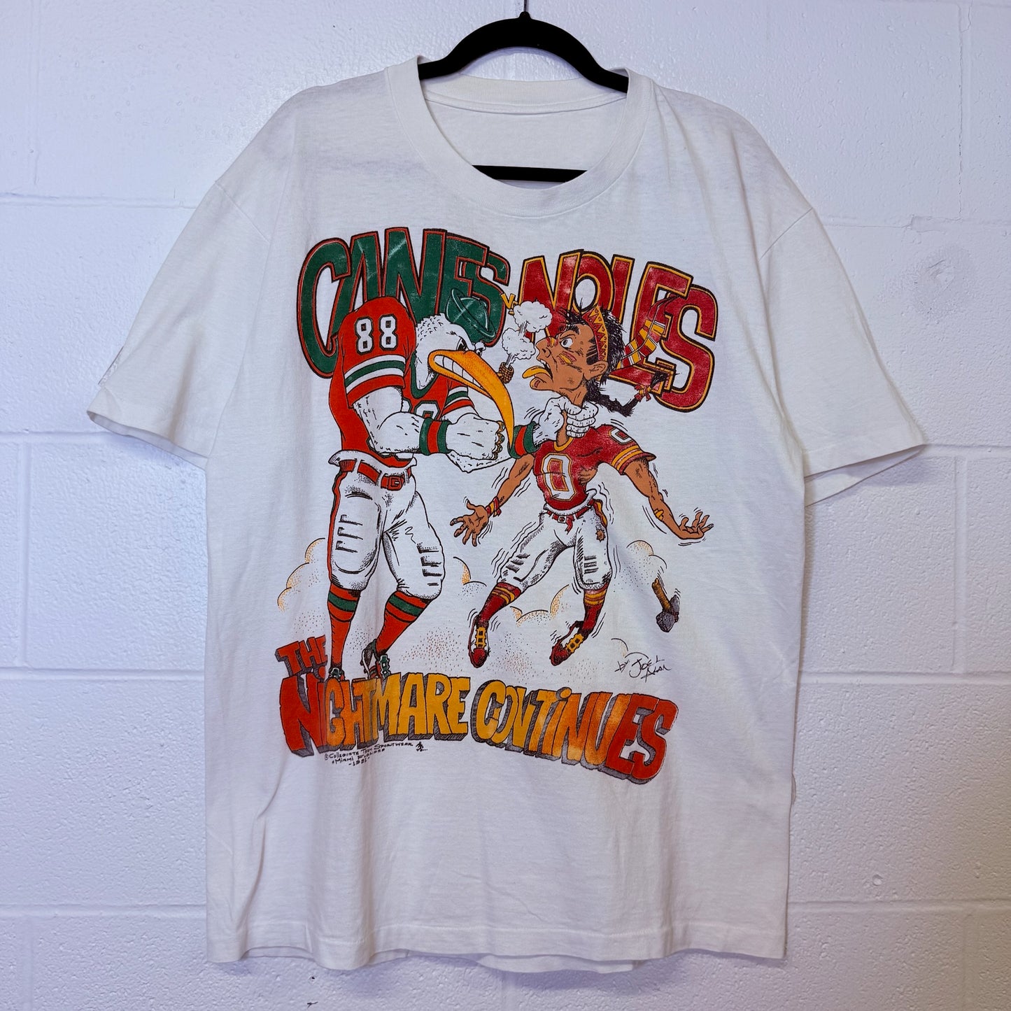 90’s Miami Hurricanes vs Florida Seminoles T-Shirt Sz L (B2465)