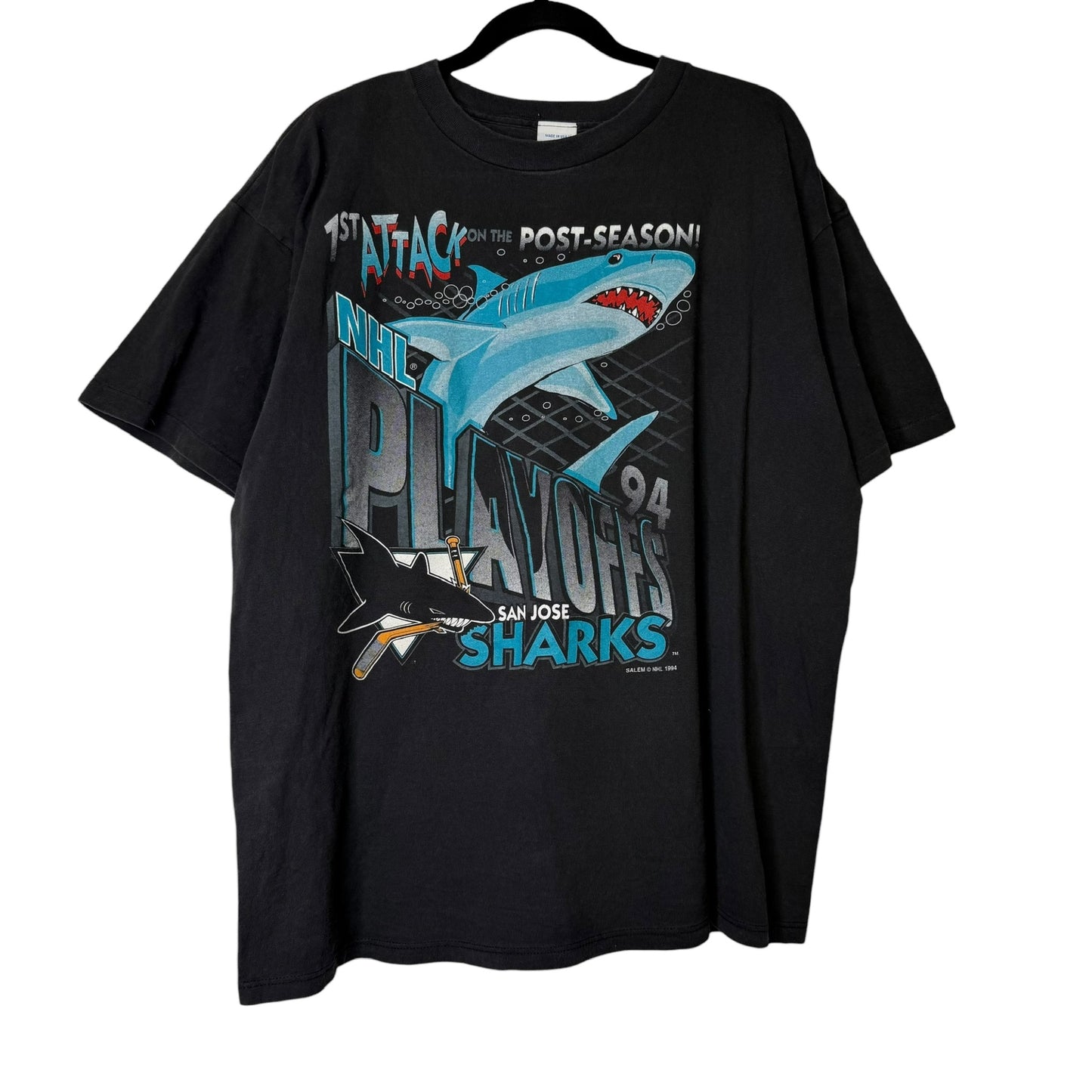 90's San Jose Sharks NHL Salem Sports T-shirt Sz L (B1683)