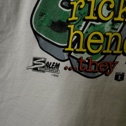 1990 Oakland Athletics Rickey Henderson Salem MLB T-shirt Sz L (B1679)
