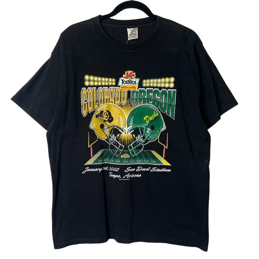 2001 Oregon vs Colorado Fiesta Bowl Football T-shirt Sz L (B1018)