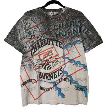 90's Charlotte Hornets NBA Magic Johnson T's AOP T-shirt Sz L (L728)