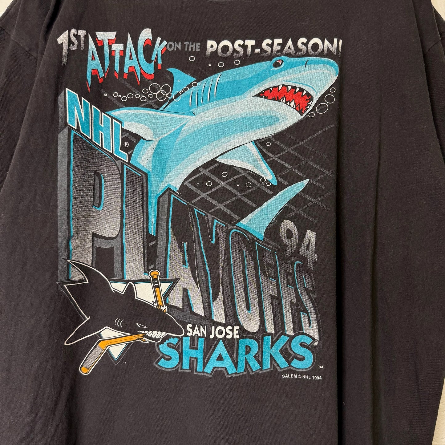 90's San Jose Sharks NHL Salem Sports T-shirt Sz L (B1683)