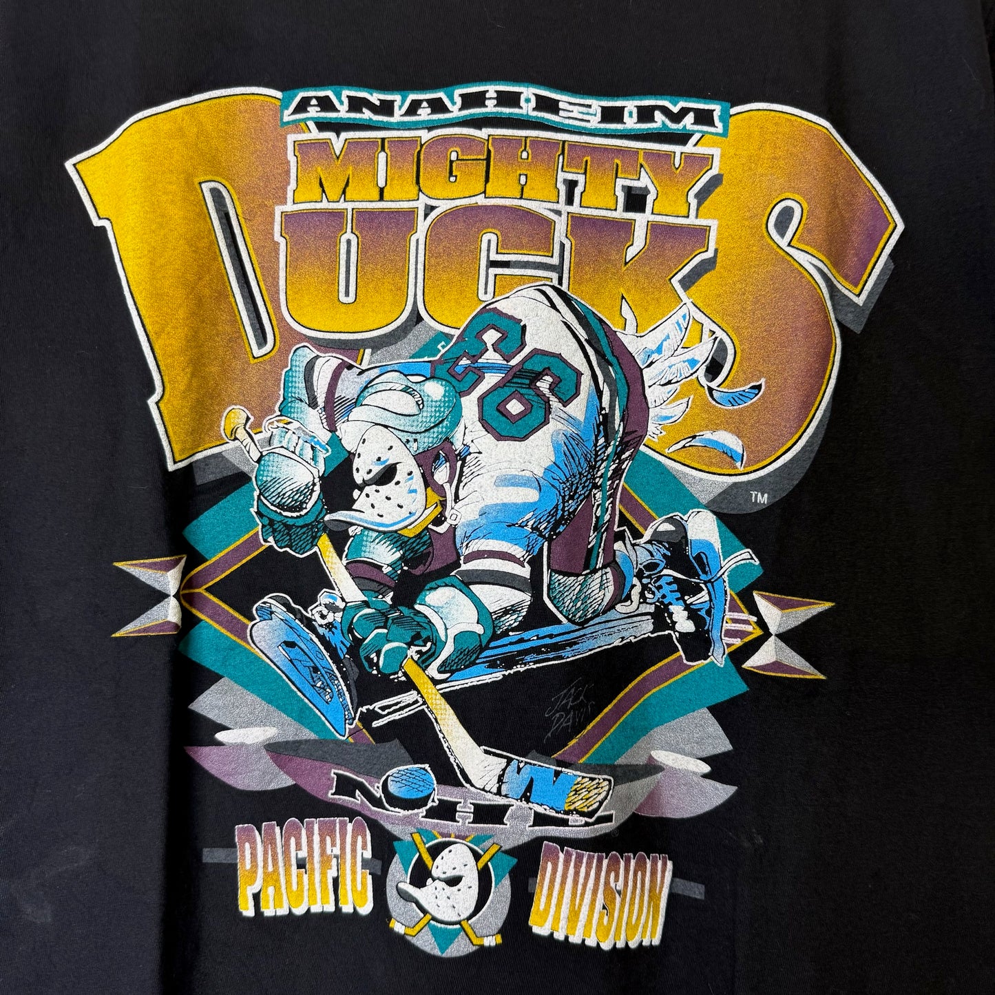 90's Anaheim Mighty Ducks Jack Davis NHL T-Shirt Sz L (B2420)