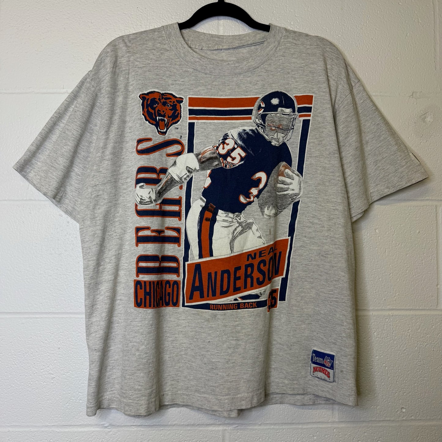 90s Chicago Bears Neal Anderson NFL Nutmeg Player Card T-shirt (B1613)