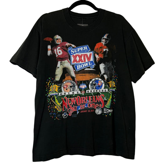 1990 San Francisco 49ers vs Denver Broncos NFL T-Shirt Sz L (B1105)