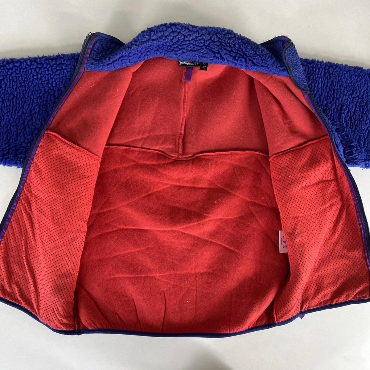 Vintage Patagonia Deep Pile Fleece Jacket Blue Red Lining Sz M (Made In USA)