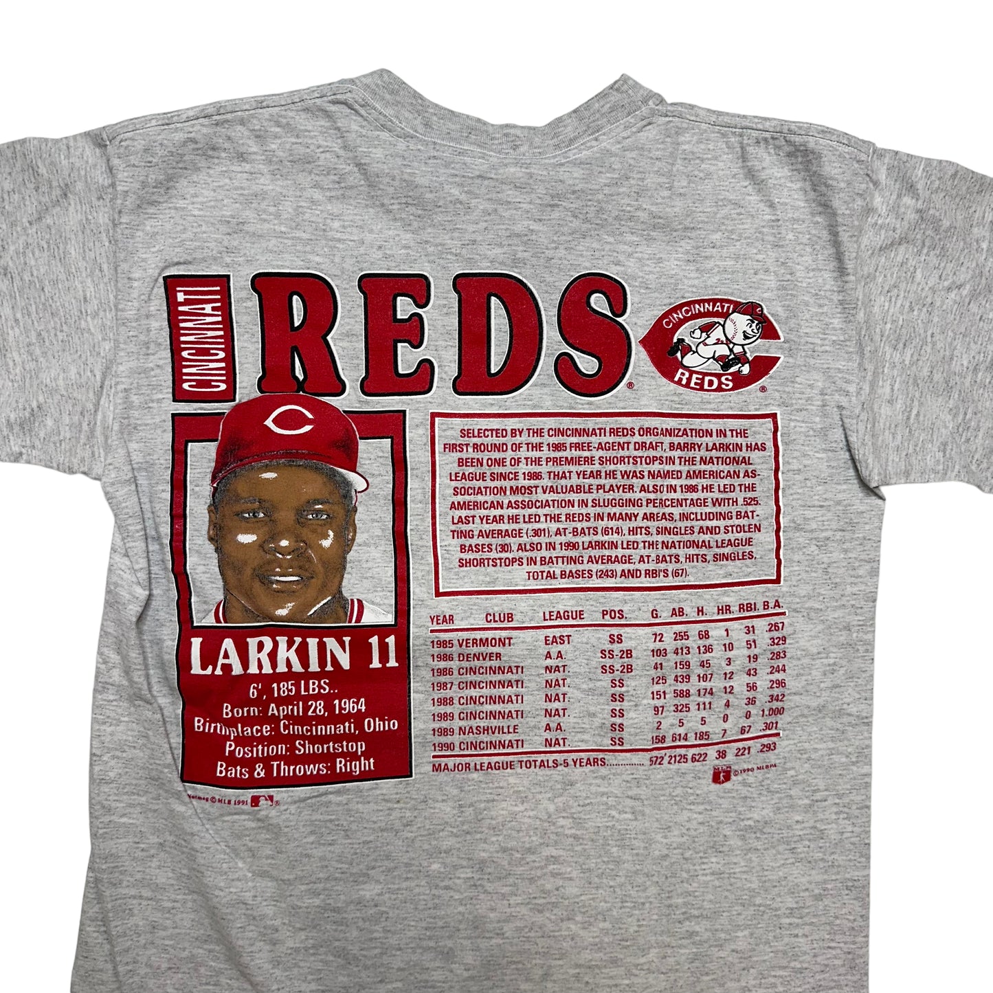 1991 Barry Larkin Cincinnati Reds T-shirt Sz L (X850)