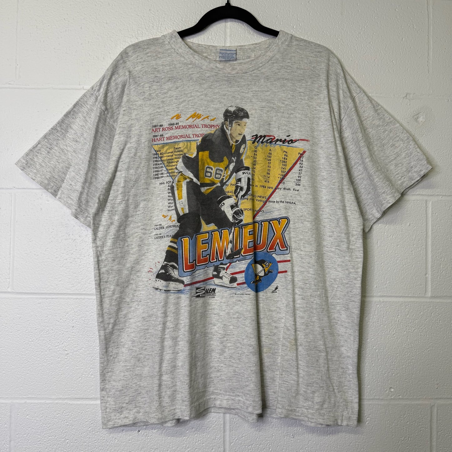1990 Mario Lemieux Pittsburgh Penguins NFL Salem T-shirt Sz XL (B672)