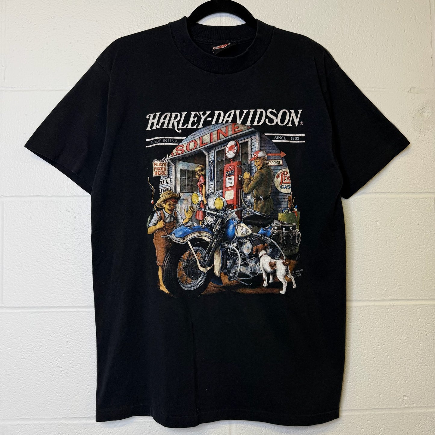 1990 Harley Davidson 3D Emblem Arkansas T-Shirt Sz L (B2260)