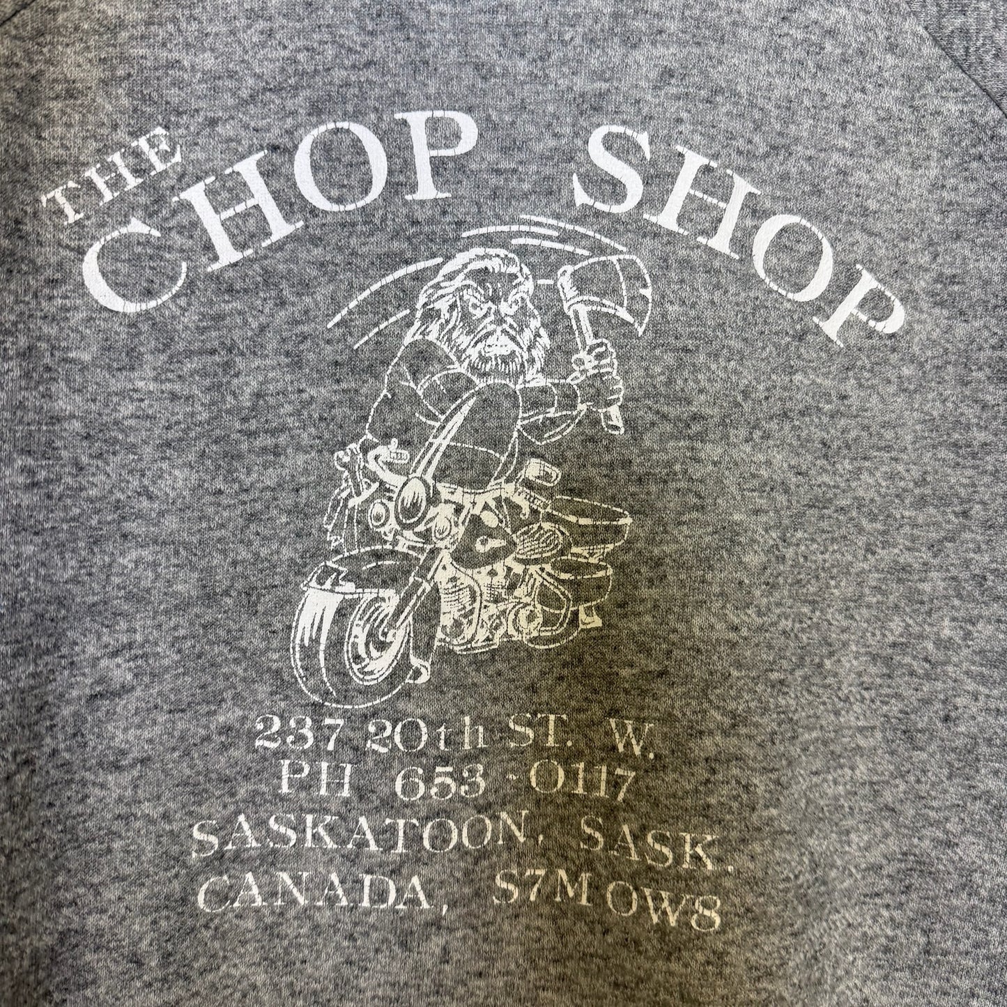 80s Harley Davidson 3D Emblem Saskatoon Chop Shop Hoodie Sz S