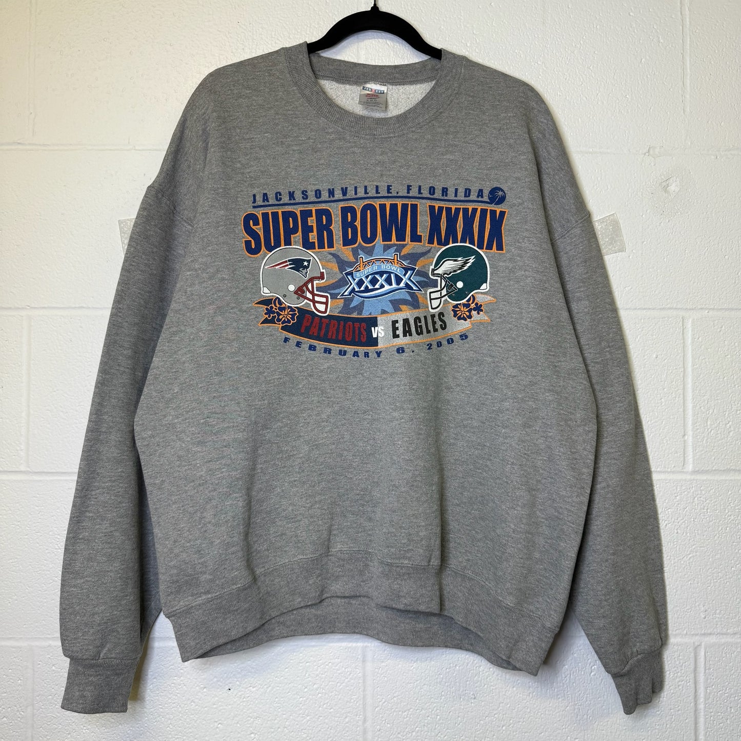 2005 NFL Super Bowl Patriots vs Eagles Crewneck Sz XL (B1696)