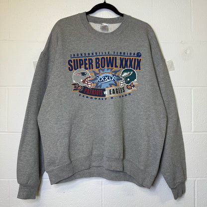 2005 NFL Super Bowl Patriots vs Eagles Crewneck Sz XL (B1696)