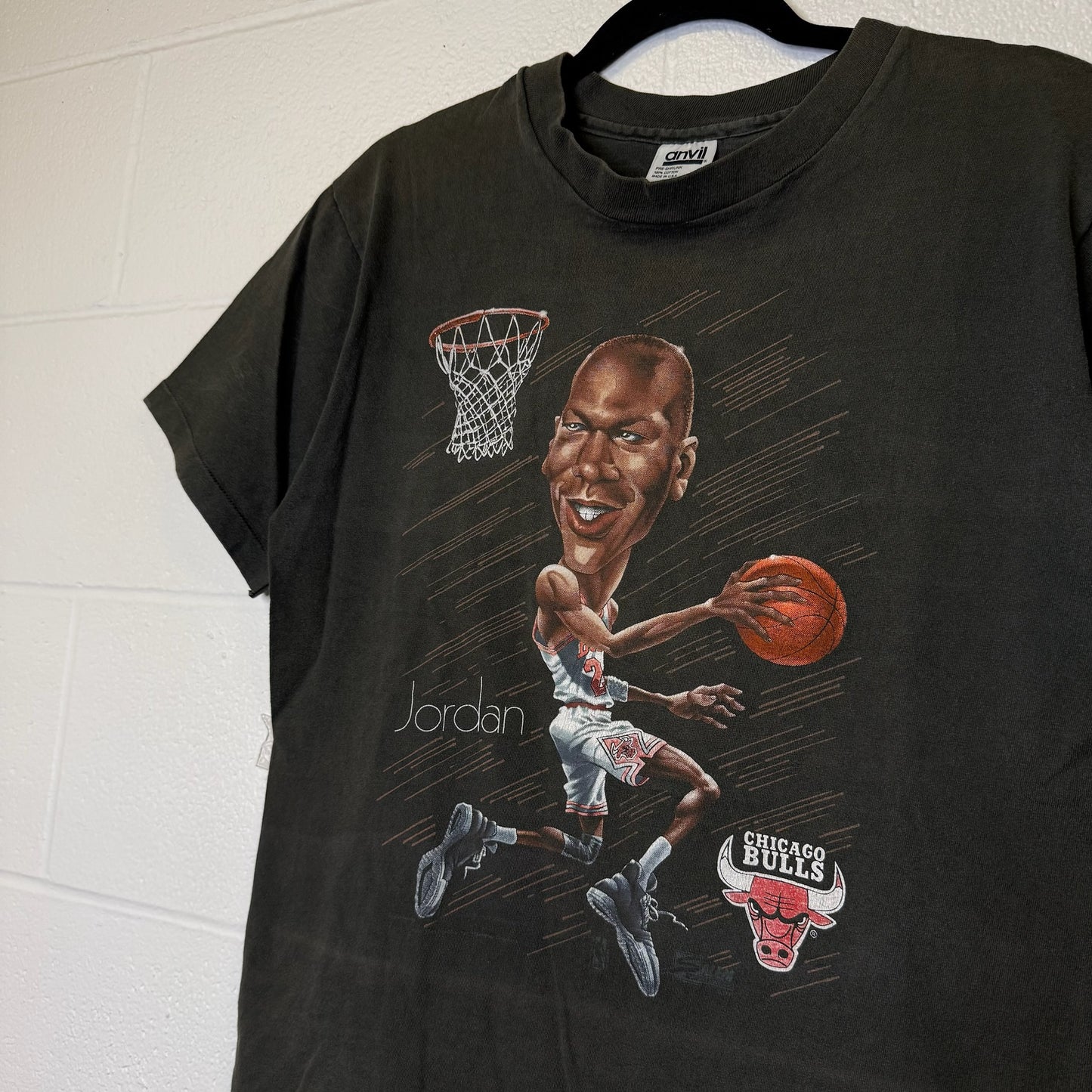 90s Michael Jordan Chicago Bulls Salem NBA Caricature T-Shirt Sz L (B2864)