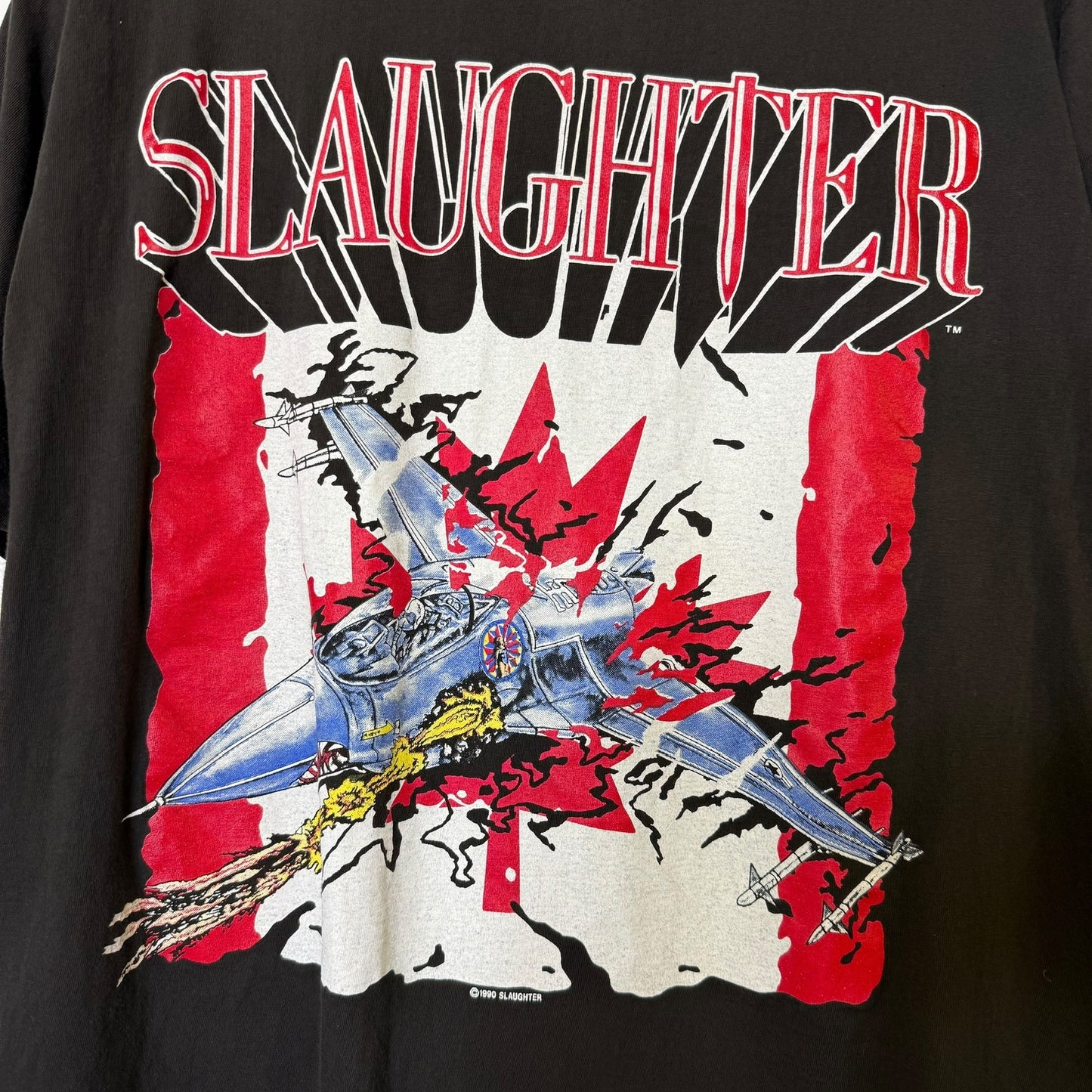 1990 Slaughter Kickin' Ass in Canada Tour T-shirt Sz L (B619)