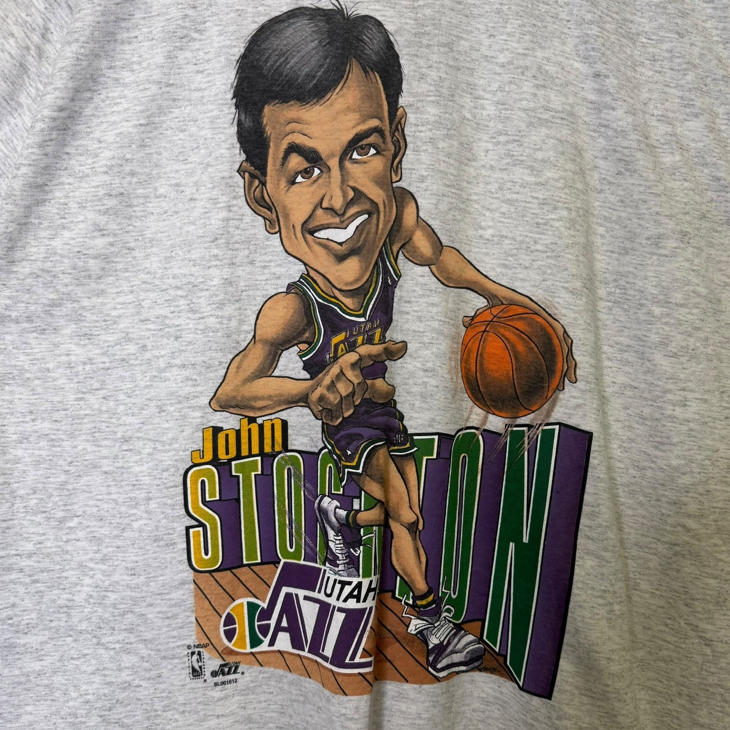90s John Stockton NBA Utah Jazz Salem Caricature T-shirt Sz XL (X077)