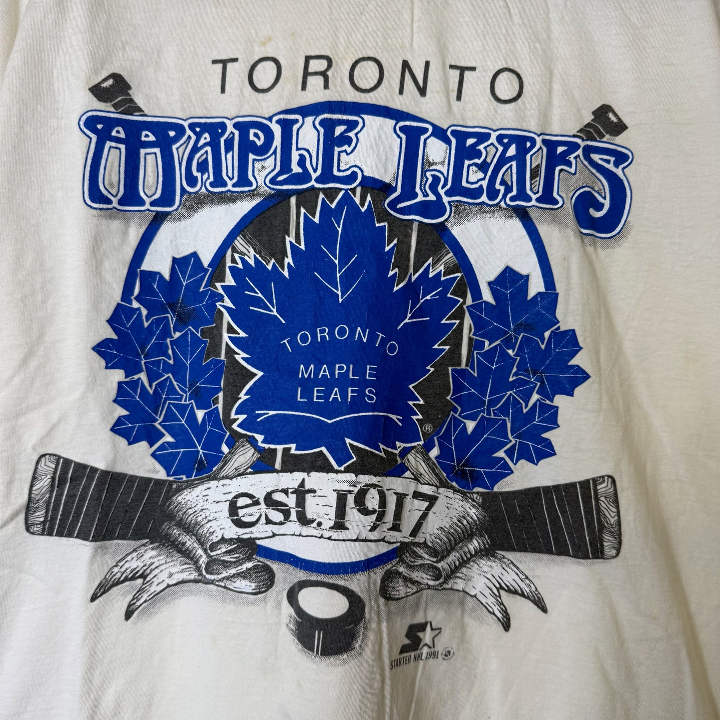 1991 Toronto Maple Leafs NHL T-shirt Sz L (B2415)