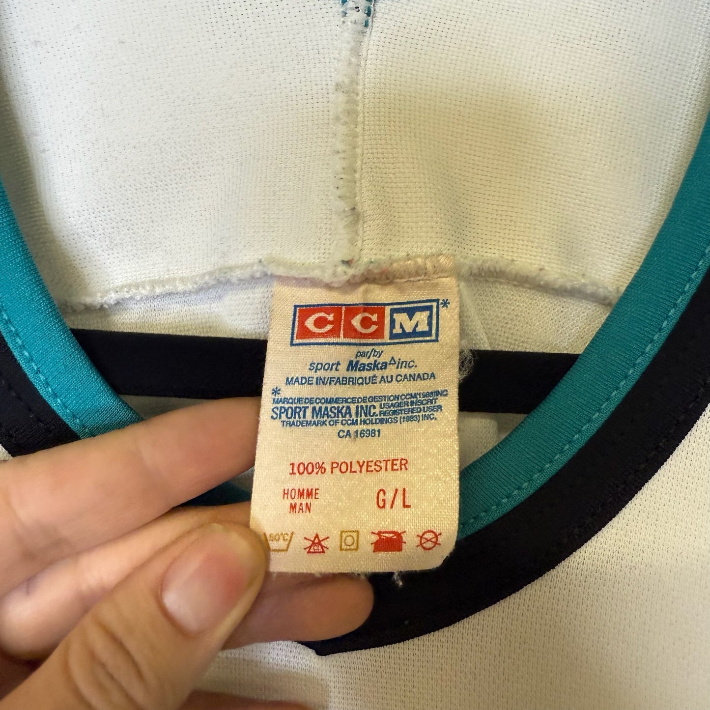 90s San Jose Sharks CCM NHL Hockey Jersey Sz L (B1805)