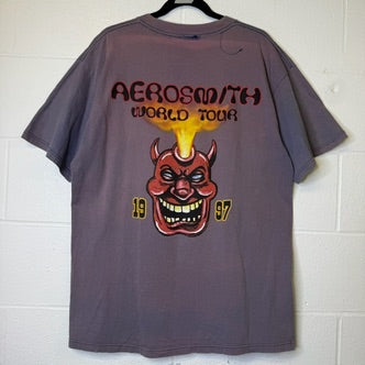 1997 Aerosmith Nine Lives Tour Concert Band Tee Shirt XL Rat Devil Face
