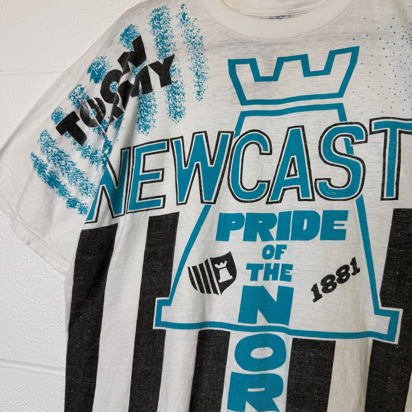 90s Newcastle United Soccer All Over Print T-Shirt Sz XL (B1528)