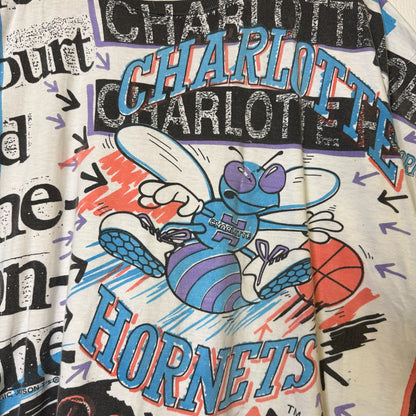 90's Charlotte Hornets AOP NBA Magic Johnson Tees T-Shirt Sz XL (B2186)