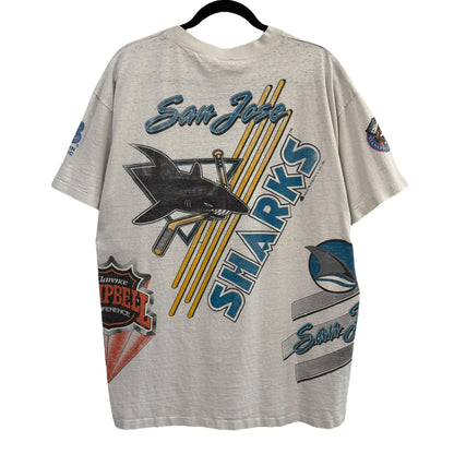 1992 San Jose Sharks NHL Bulletin AOP T-Shirt Sz XL