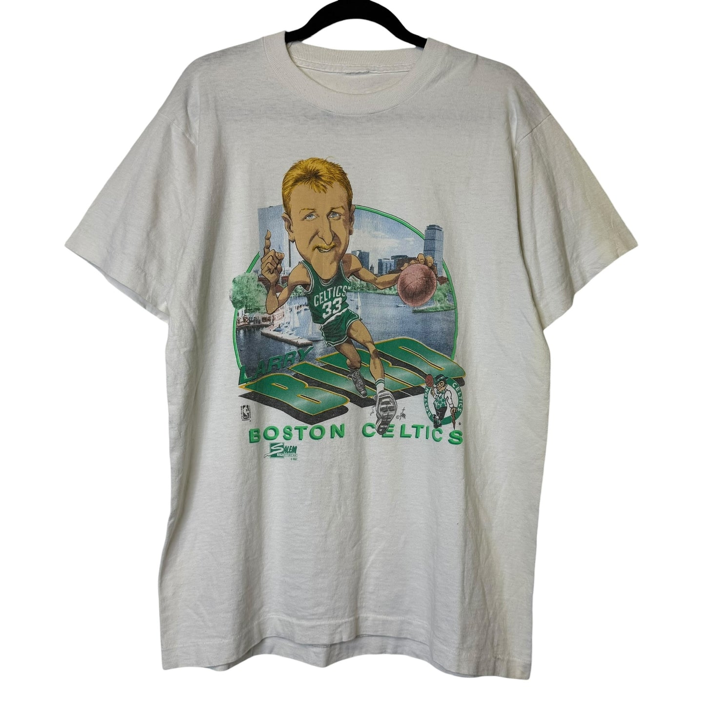 1990 Boston Celtics Larry Bird Salem NBA T-Shirt Sz L (B2177)
