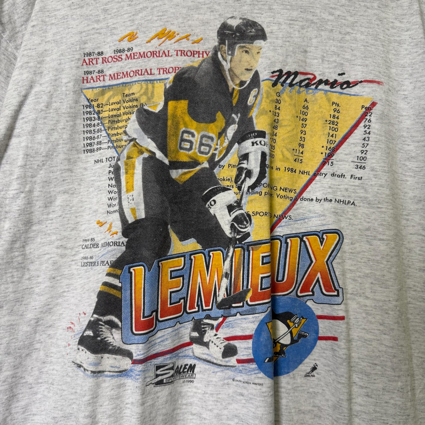 1990 Mario Lemieux Pittsburgh Penguins NFL Salem T-shirt Sz XL (B672)