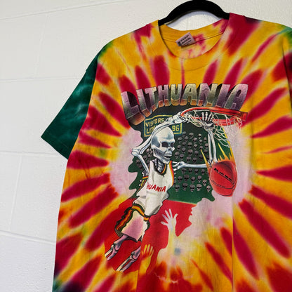 Vintage 1996 Grateful Dead Lithuania AOP T-Shirt Sz L Tie Dye Basketball