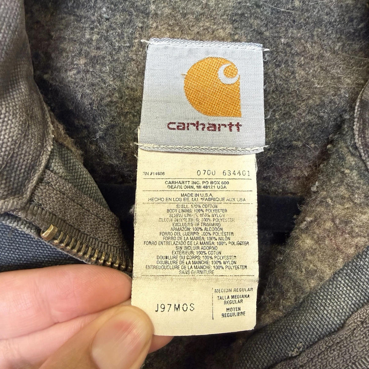Vintage Carhartt Detroit Jacket J97 MOS Blanket Lined Moss Green Mens Sz M