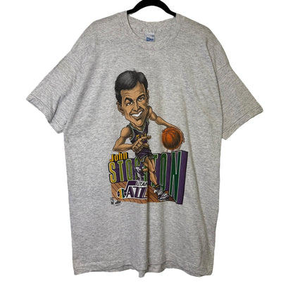 90s John Stockton NBA Utah Jazz Salem Caricature T-shirt Sz XL (X077)
