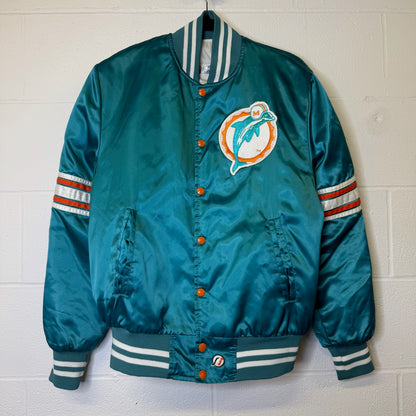 90's Miami Dolphins Satin Spellout Shain NFL Jacket Sz M (B1788)