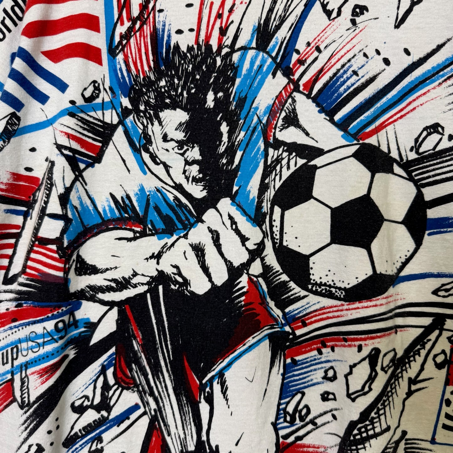 1994 FIFA World Cup AOP Soccer T-Shirt Sz L (B603)