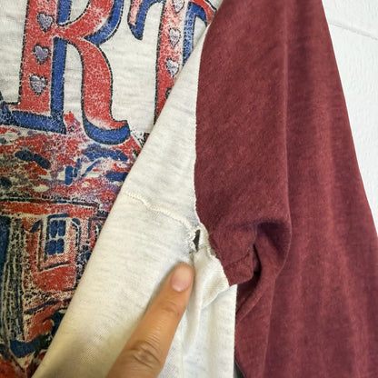 80s Heart Band Raglan Shirt Sz L (B2844)
